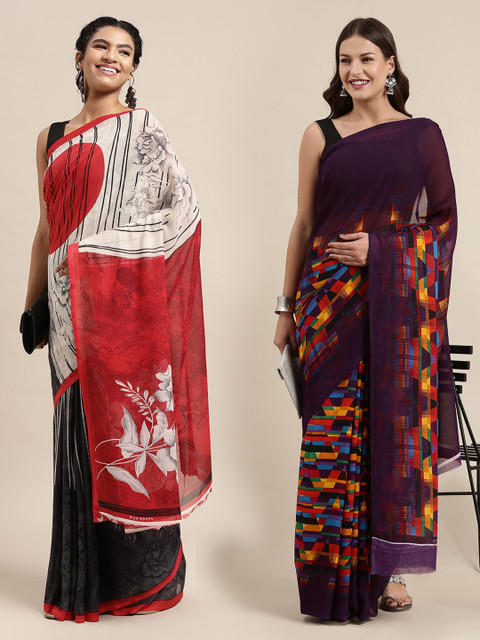 

KALINI Pack Of 2 Purple & Yellow Printed Sarees
