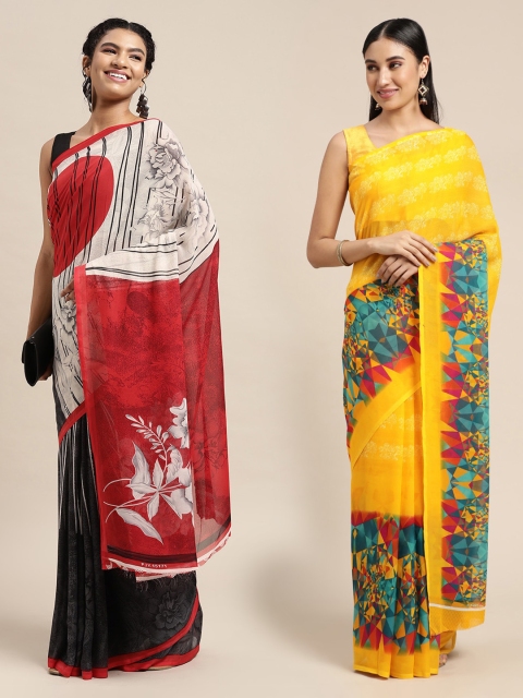 

KALINI Pack Of 2 Yellow & Green Printed Sarees