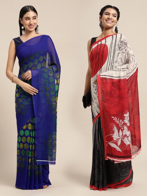 

KALINI Pack Of 2 Grey & White Printed Sarees