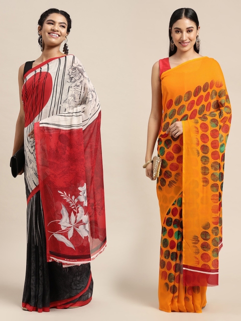

KALINI Pack Of 2 Yellow & Red Printed Sarees