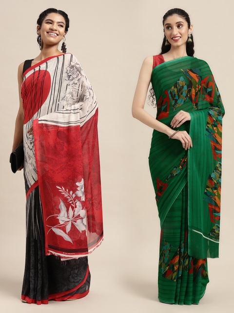 

KALINI Pack Of 2 Green & Red Printed Sarees