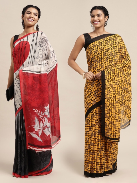 

KALINI Pack Of 2 Mustard & Black Printed Sarees