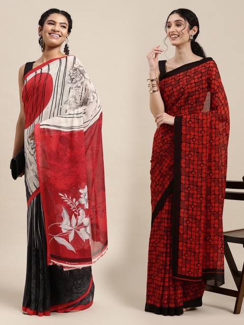 

KALINI Pack Of 2 Black & Red Printed Sarees