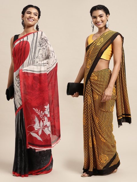 

KALINI Pack Of 2 Mustard & Black Printed Sarees