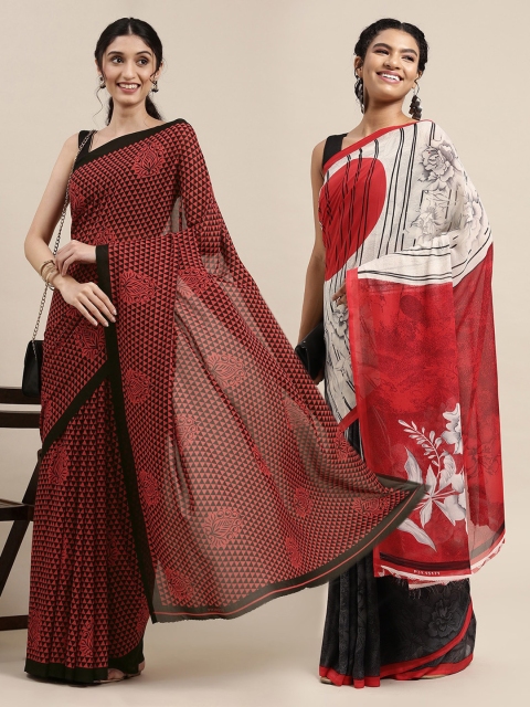 

KALINI Pack Of 2 Black & Red Printed Sarees