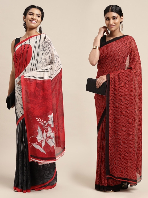 

KALINI Pack Of 2 Black & Red Printed Sarees