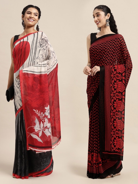 

KALINI Pack Of 2 Black & Red Printed Sarees