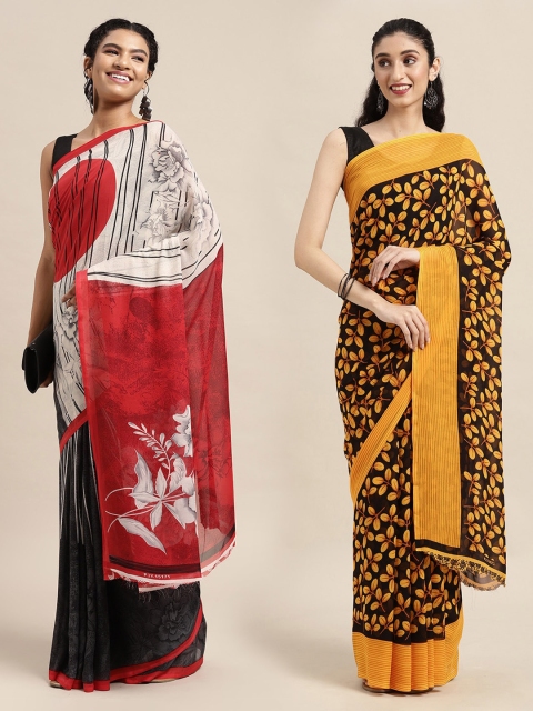 

KALINI Pack Of 2 Black & Yellow Printed Sarees