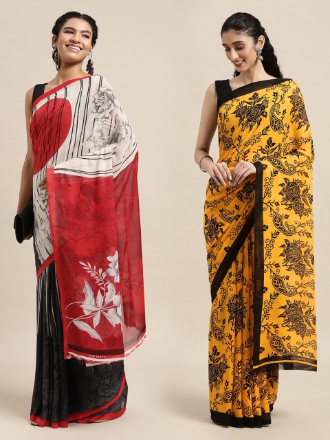 

KALINI Pack Of 2 Yellow & Red Printed Sarees