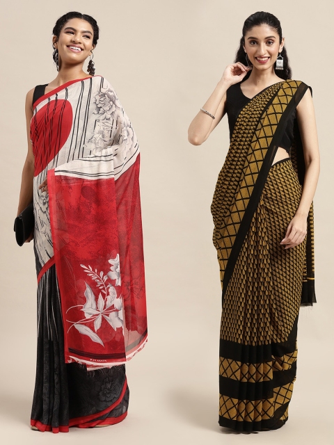 

KALINI Pack Of 2 Black & Yellow Printed Sarees