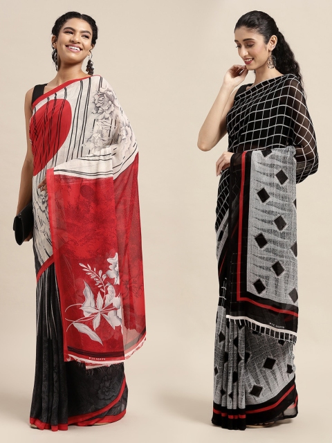 

KALINI Pack Of 2 Black & Red Printed Sarees