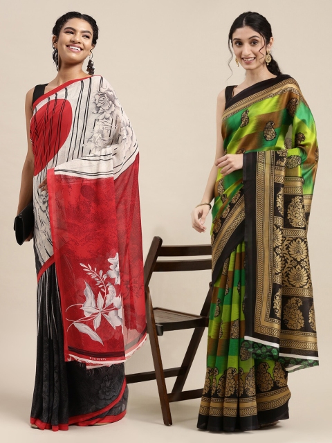 

KALINI Pack Of 2 Green & Black Printed Sarees