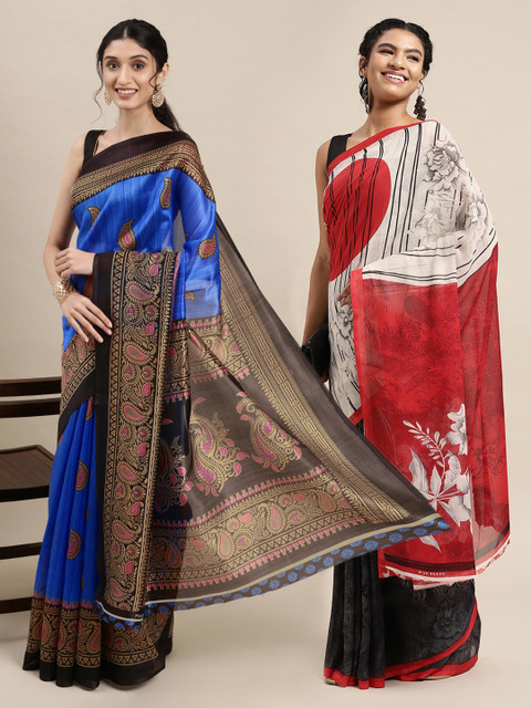 

KALINI Pack Of 2 Blue & Black Printed Sarees