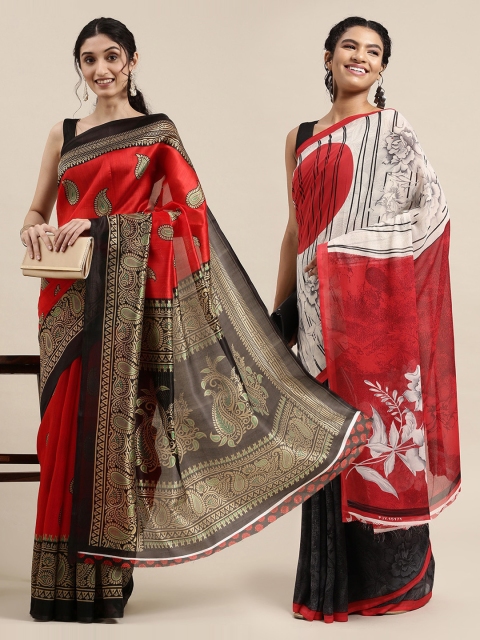 

KALINI Pack Of 2 Black & Red Printed Sarees