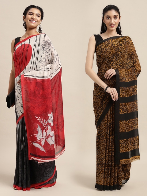 

KALINI Pack Of 2 Mustard & Black Printed Sarees