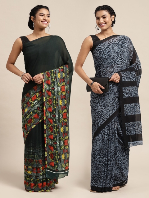 

KALINI Pack Of 2 Black & Grey Printed Sarees