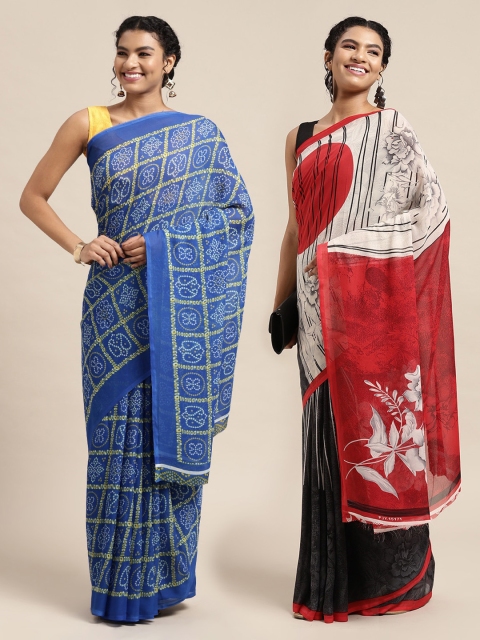 

KALINI Pack Of 2 White & Grey Printed Sarees