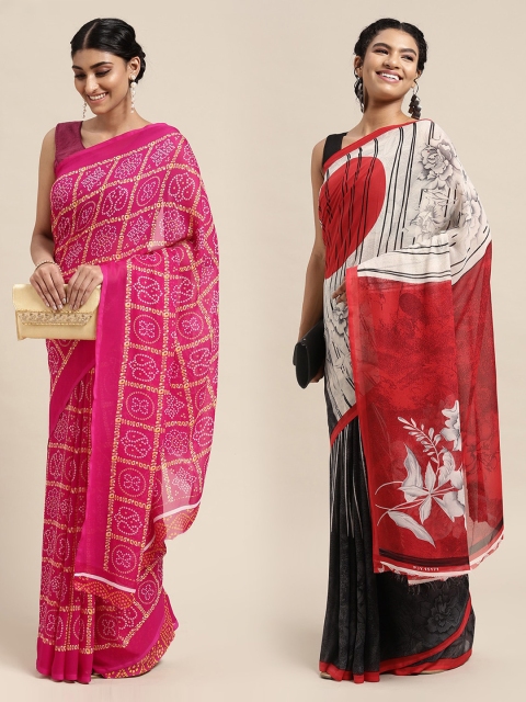 

KALINI Pack Of 2 Pink & Black Printed Sarees