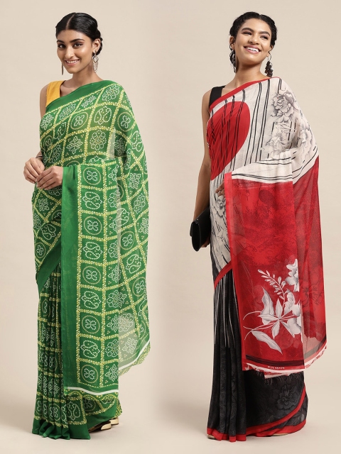 

KALINI Pack Of 2 White & Green Printed Sarees