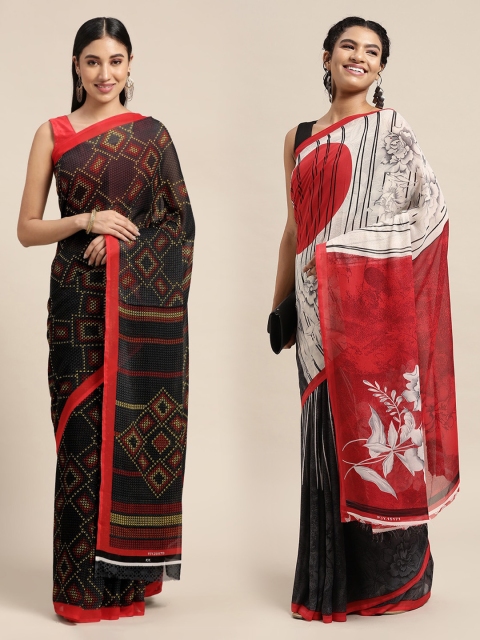 

KALINI Pack Of 2 Navy Blue & Red Printed Sarees