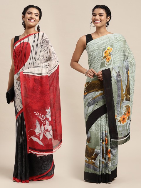 

KALINI Pack Of 2 White & Grey Printed Sarees