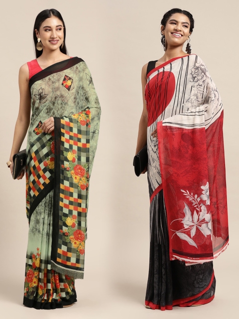 

KALINI Pack Of 2 Green & Red Printed Sarees