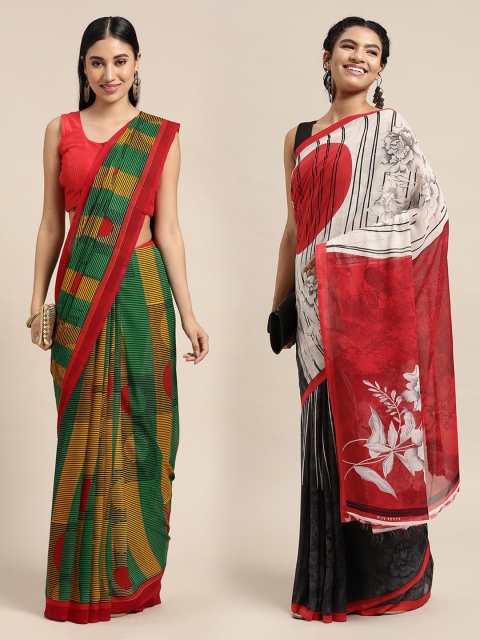 

KALINI Pack Of 2 Green & Red Printed Sarees