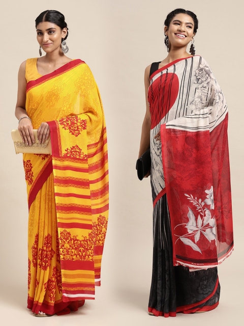 

KALINI Pack Of 2 Yellow & Red Printed Sarees