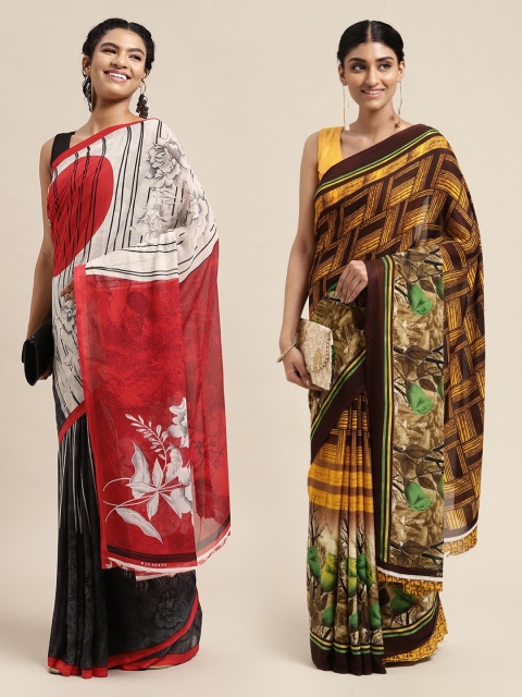 

KALINI Pack Of 2 White & Grey Printed Sarees