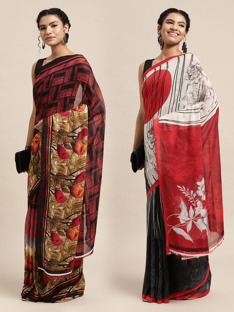 

KALINI Pack Of 2 Black & Pink Printed Sarees
