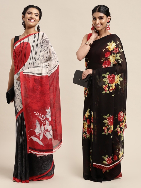 

KALINI Pack Of 2 White & Grey Printed Sarees