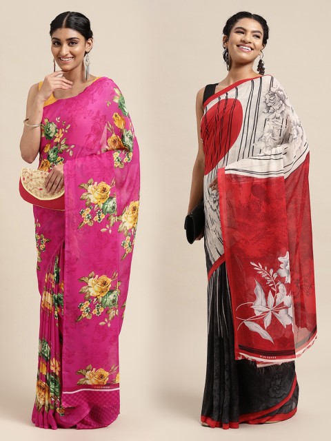

KALINI Pack Of 2 Black & Pink Printed Sarees