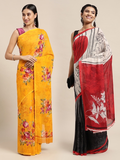 

KALINI Pack Of 2 Yellow & Pink Printed Sarees