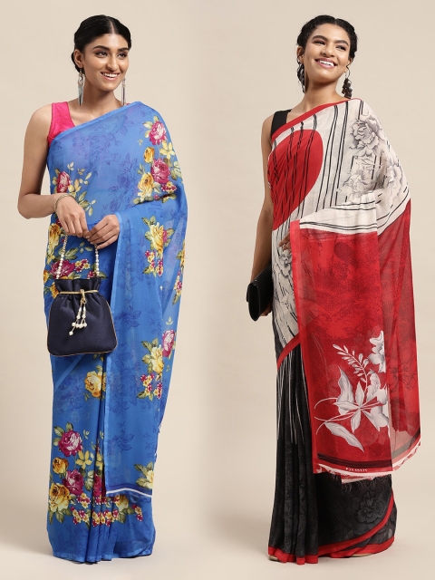 

KALINI Pack Of 2 Blue & Red Printed Sarees