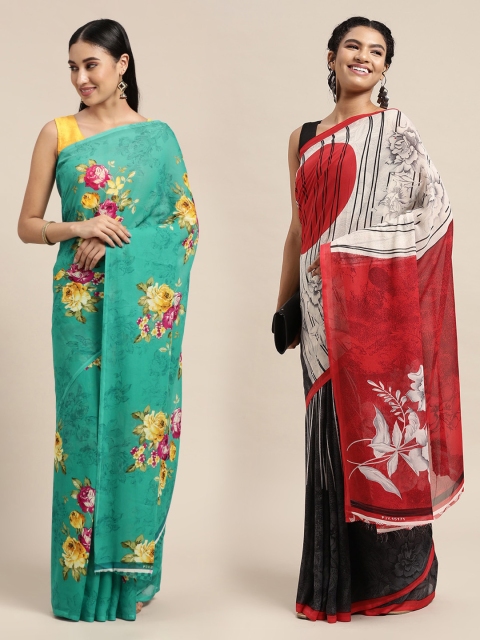 

KALINI Pack Of 2 Sea Green & Yellow Printed Sarees