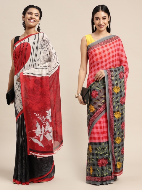 

KALINI Pack Of 2 White & Grey Printed Sarees