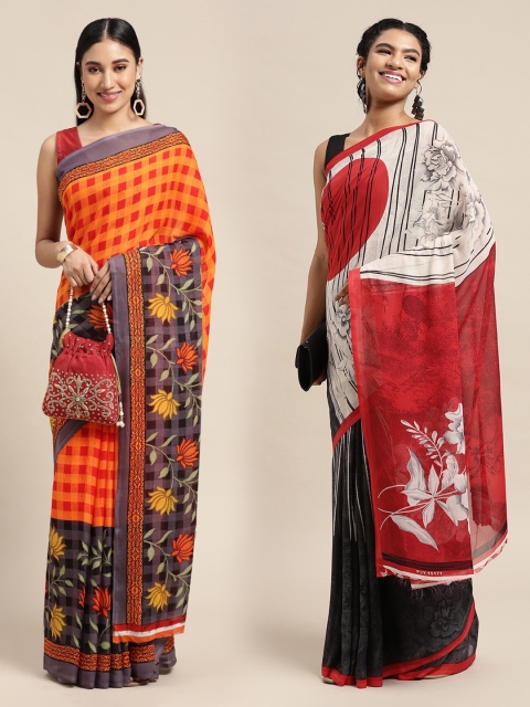 

KALINI Pack Of 2 Orange & Red Printed Sarees