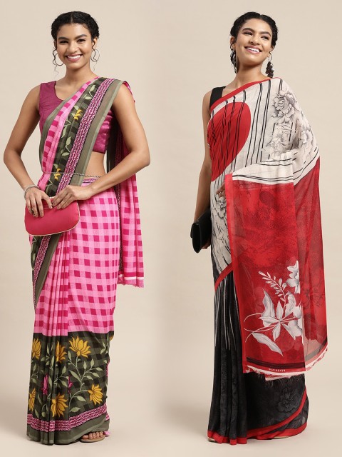 

KALINI Pack Of 2 Green & Pink Printed Sarees
