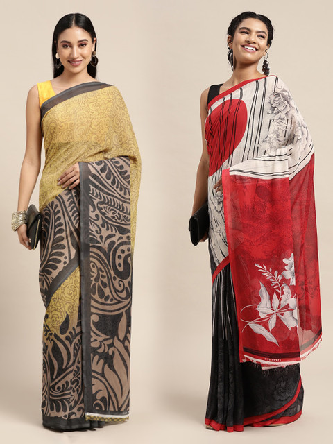 

KALINI Pack Of 2 Yellow & Grey Printed Sarees