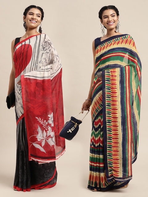 

KALINI Pack Of 2 White & Gry Printed Sarees