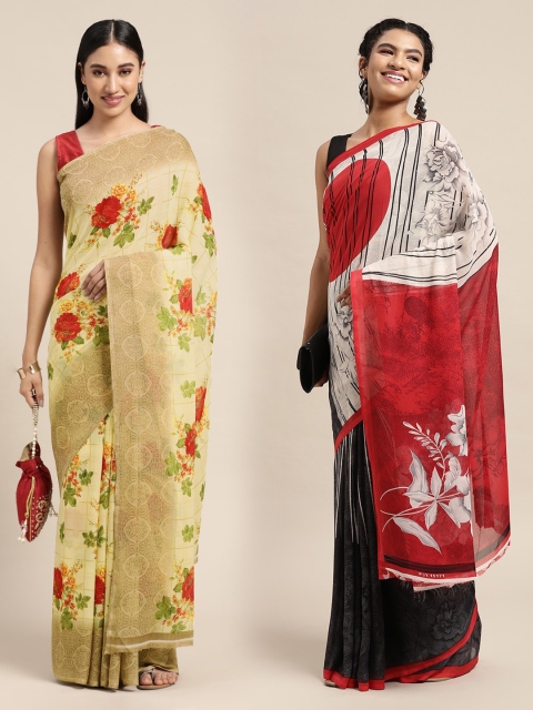 

KALINI Pack Of 2 Yellow & Beige Printed Sarees