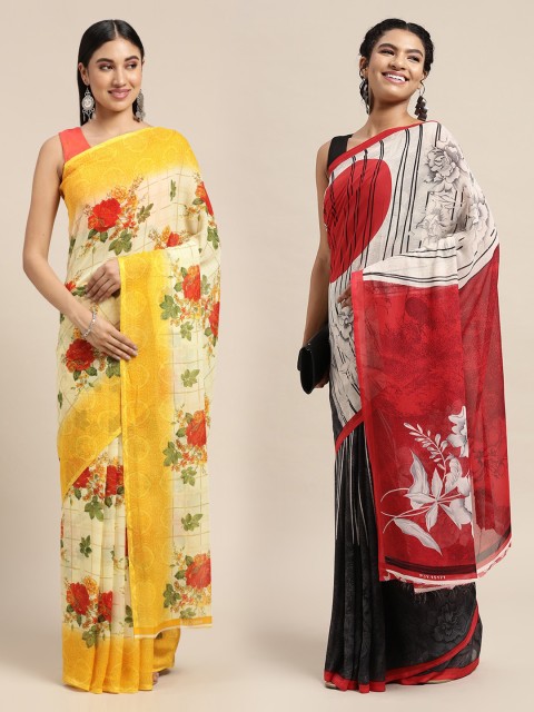 

KALINI Pack Of 2 Beige & Yellow Printed Sarees