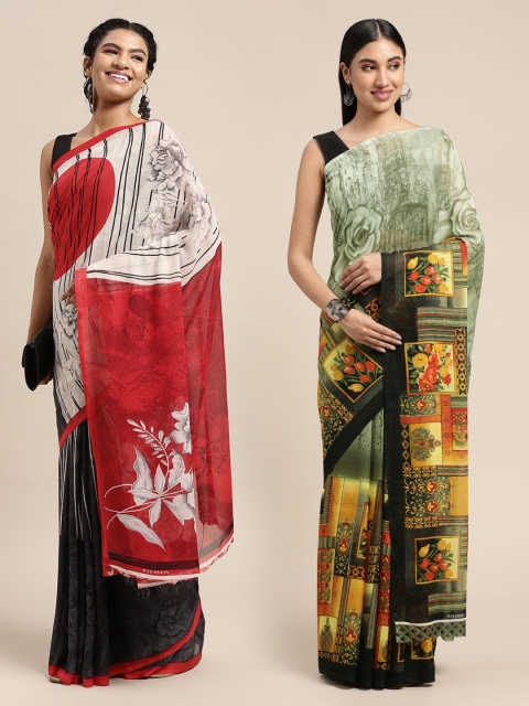 

KALINI Pack Of 2 White & Grey Printed Sarees
