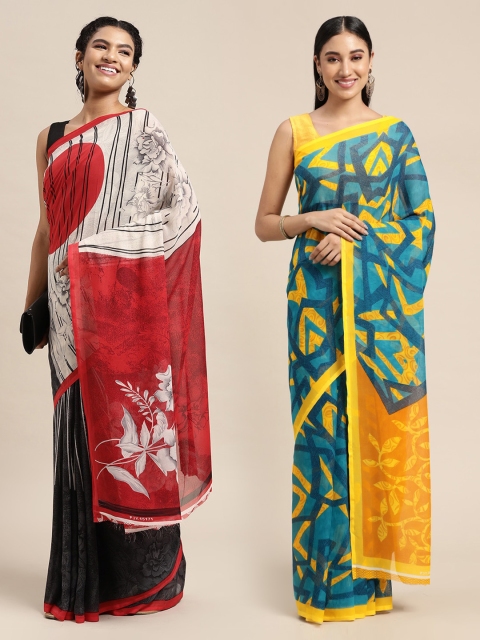 

KALINI Pack Of 2 White & Grey Printed Sarees