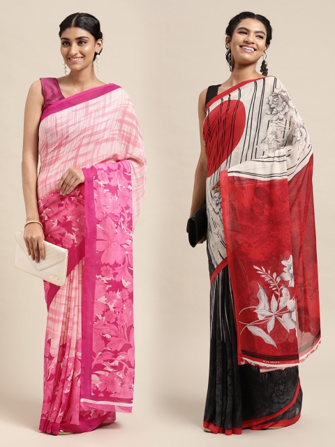 

KALINI Pack Of 2 Pink & Red Printed Sarees