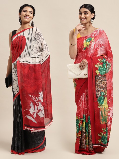 

KALINI Pack Of 2 White & Grey Printed Sarees