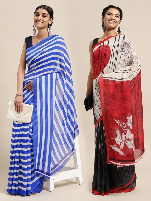 

KALINI Pack Of 2 White & Blue Printed Sarees