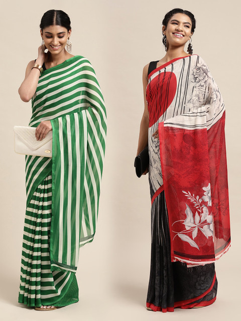 

KALINI Pack Of 2 White & Red Printed Sarees