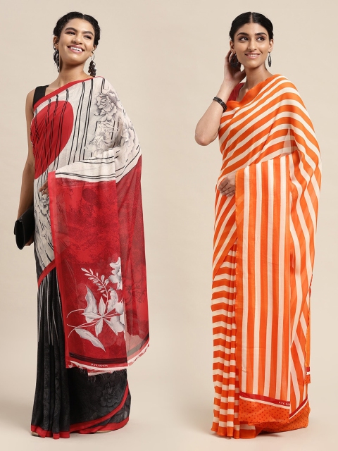 

KALINI Pack Of 2 White & Grey Printed Sarees
