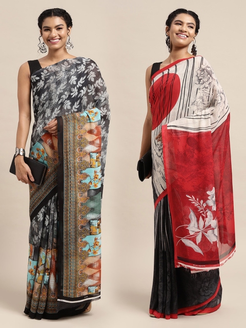 

KALINI Pack Of 2 Black & White Printed Sarees